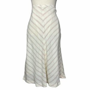 J. CREW Chevron Print Linen Midi Skirt Cream 8